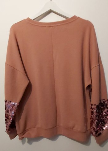 l Beden pembe Renk Pullu Detaylı Pembe Kadın Sweatshirt