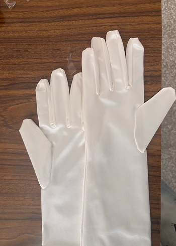 Beyaz Pilili Kadın Saten Eldivenler - Görsel 2