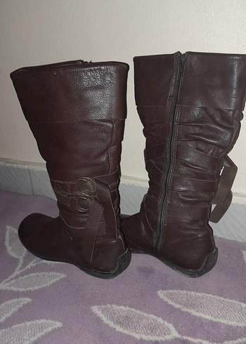 Kahverengi Süet Tokalı Dizüstü  Çizme - Görsel 2