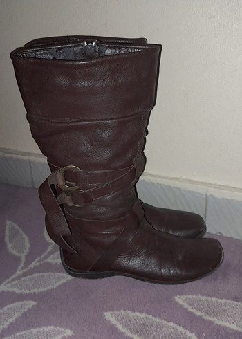 Kahverengi Süet Tokalı Dizüstü  Çizme - Görsel 3