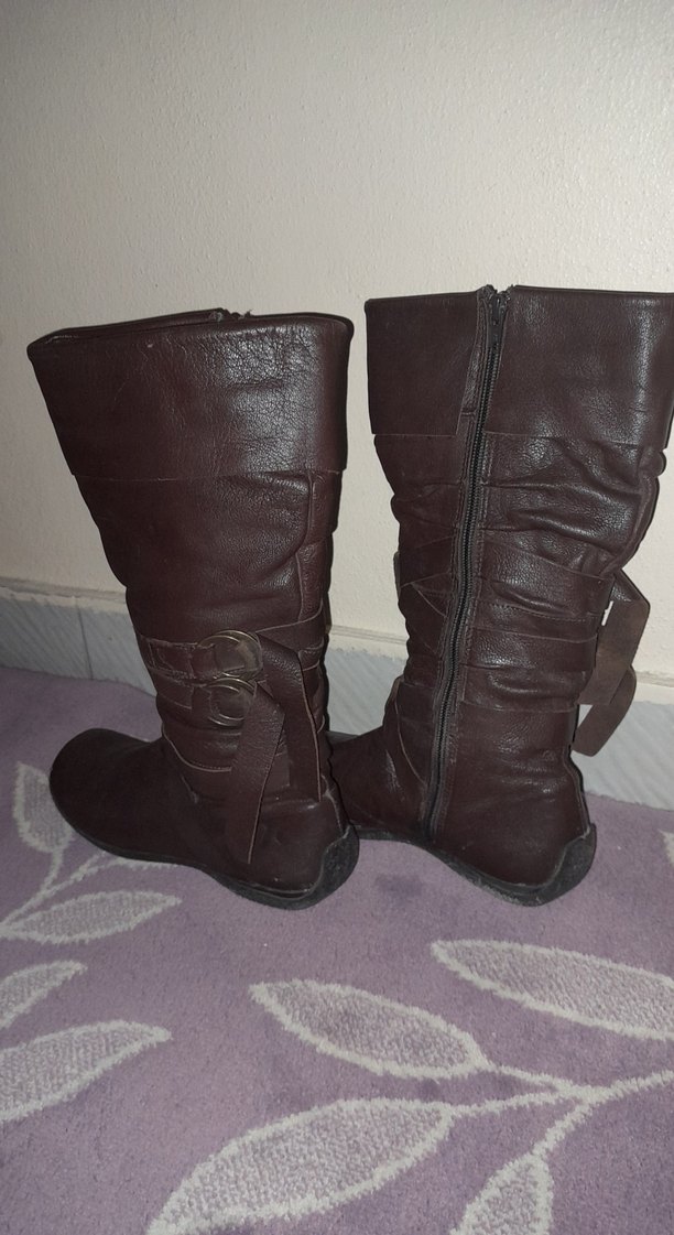 Kahverengi Süet Tokalı Dizüstü  Çizme - Görsel 2