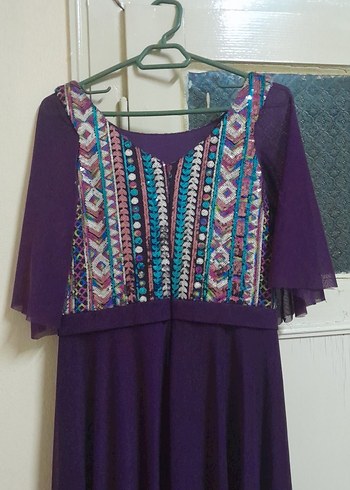 Bohem Tarz Uzun Mor Desenli Elbise - Görsel 3