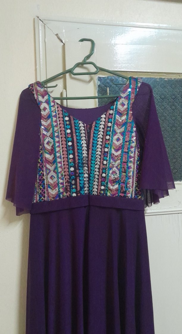 Bohem Tarz Uzun Mor Desenli Elbise - Görsel 3