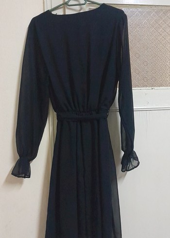 V Yaka Siyah Uzun Kollu Kadın Elbise - Görsel 2