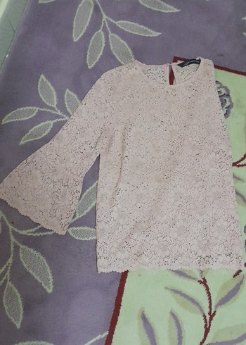 Pembe Dantel Detaylı Kadın Triko Bluz - Görsel 2