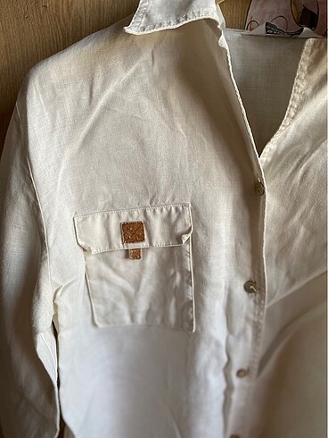 Keten  gömlek bej renk - Görsel 3