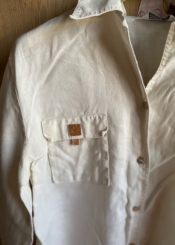 Keten  gömlek bej renk - Görsel 3