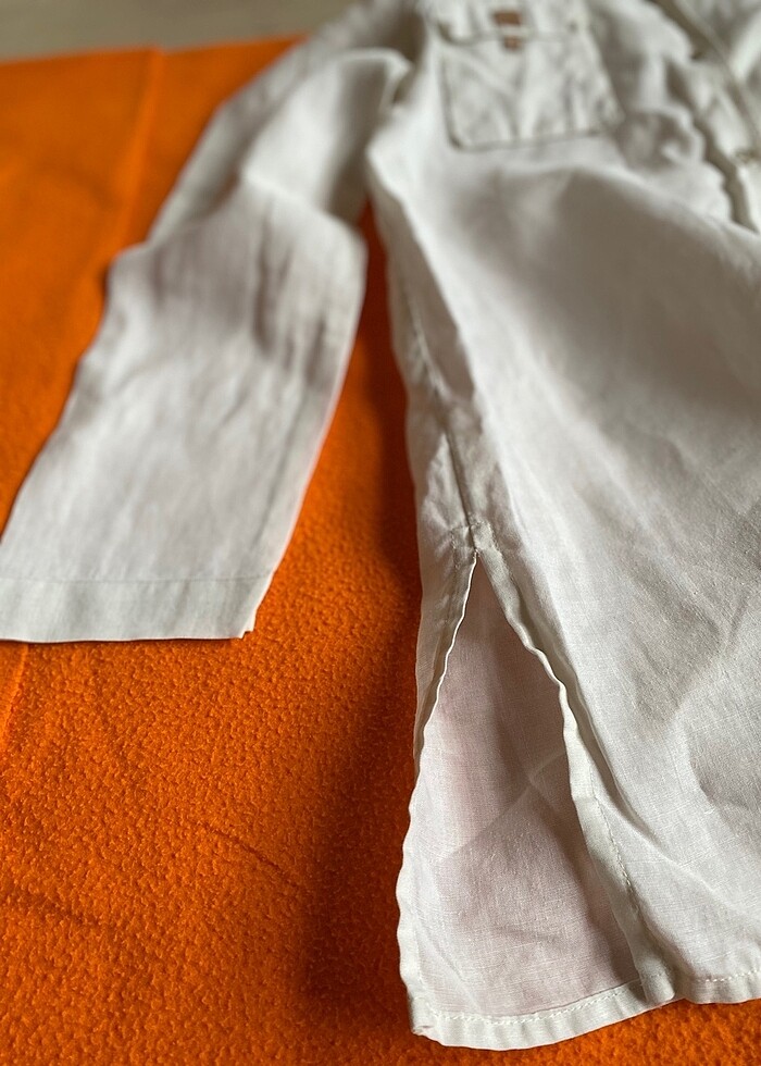 Keten  gömlek bej renk - Görsel 5