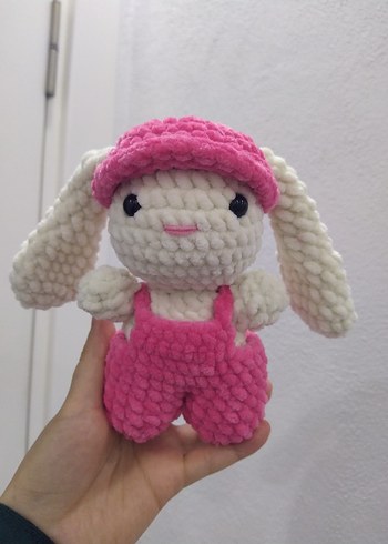 Pembe Şapkalı Peluş Oyuncak Tavşan - Görsel 2