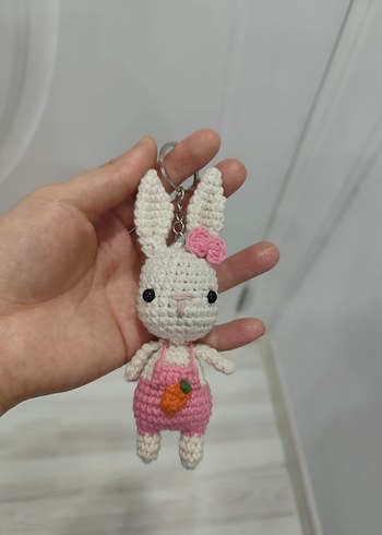 Pembe Örgü Tavşan Anahtarlık - Görsel 3
