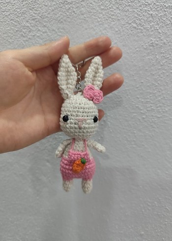 Pembe Örgü Tavşan Anahtarlık - Görsel 2