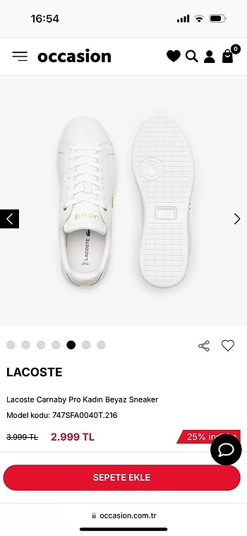39 Beden beyaz Renk Orijinal Lacoste Sneaker