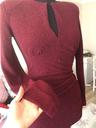 xs Beden AdL Bordo Simli Elbise