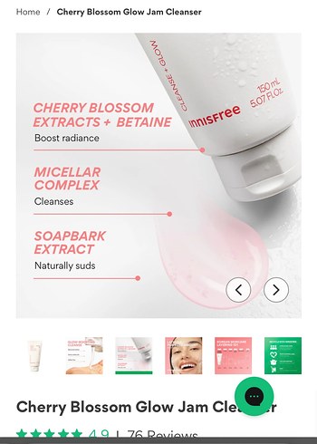 Innisfree Kiraz Çiçeği Glow Temizleyici Jeli - Görsel 2