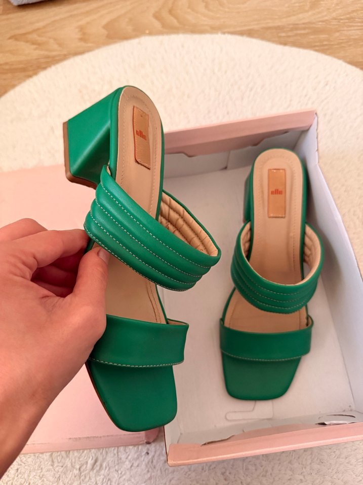 Yeşil Kadın Topuklu Platform Sandalet - Görsel 4