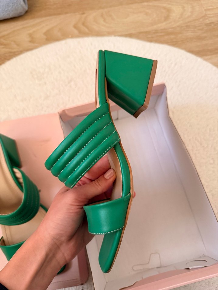 Yeşil Kadın Topuklu Platform Sandalet - Görsel 3