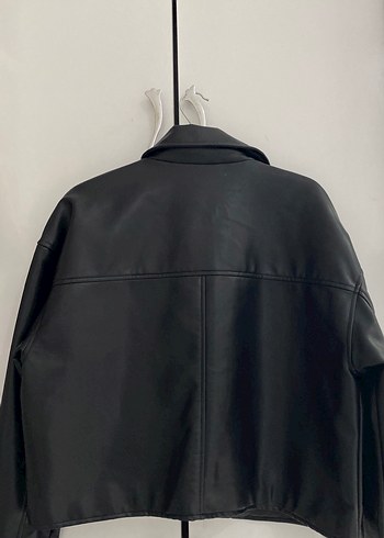 Düğmeli Siyah Deri Kadın Ceket - Görsel 4