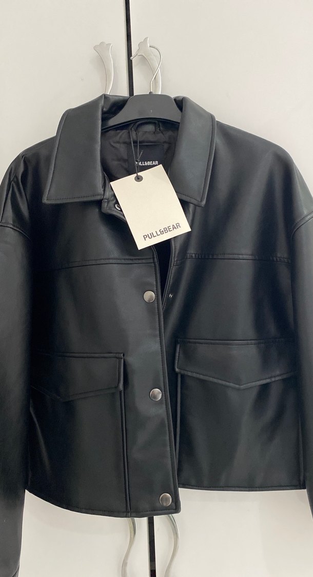 Düğmeli Siyah Deri Kadın Ceket - Görsel 2