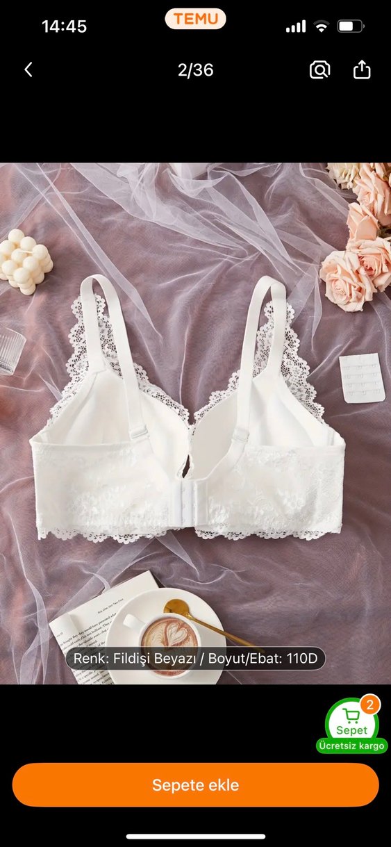 Fildişi Beyaz Dantel Bohem Sütyen 110D - Görsel 2