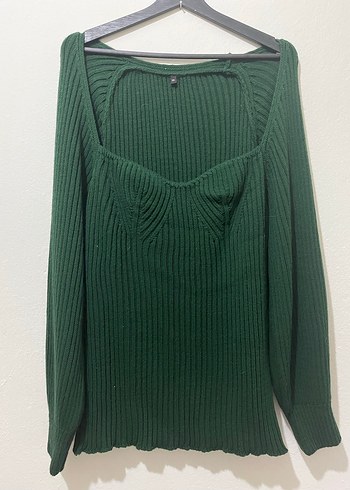 Trendyolmilla Curve Zümrüt Yeşili V Yaka Örgü Kazak - Görsel 2