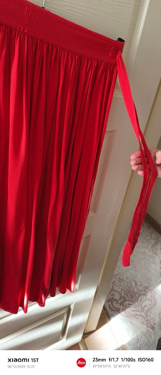 belinde kuşak detaylı  kiremit renk uzun Etek - Görsel 2