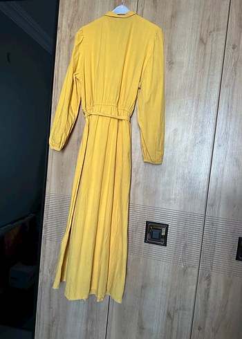 Düğmeli Sarı Keten Kadın Gömlek - Görsel 4