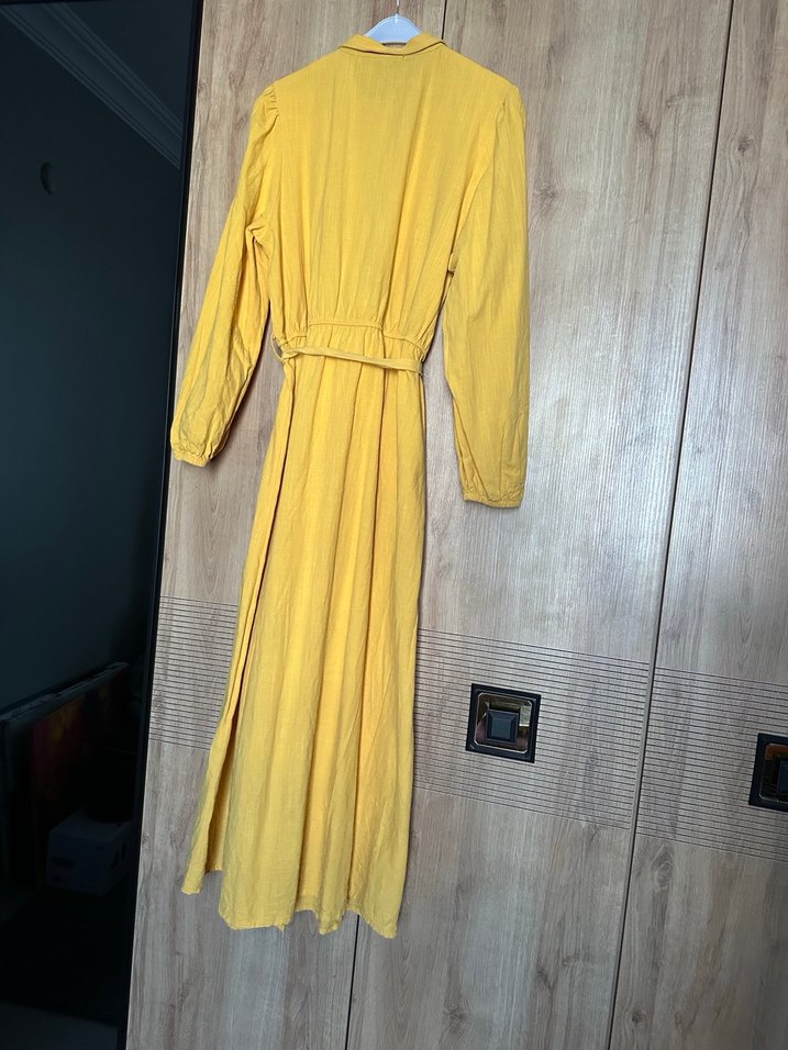 Düğmeli Sarı Keten Kadın Gömlek - Görsel 4