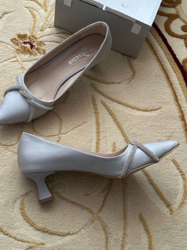 Gri Saten Kadın Topuklu Abiye Ayakkabı - Görsel 2