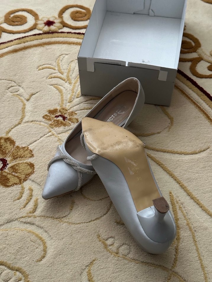 Gri Saten Kadın Topuklu Abiye Ayakkabı - Görsel 3