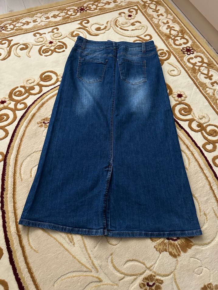 Kadın Lacivert Uzun Kot Etek - Görsel 4