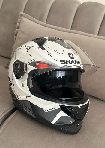 Beyaz Desenli Shark Motosiklet Kaskı Velcro - Görsel 4