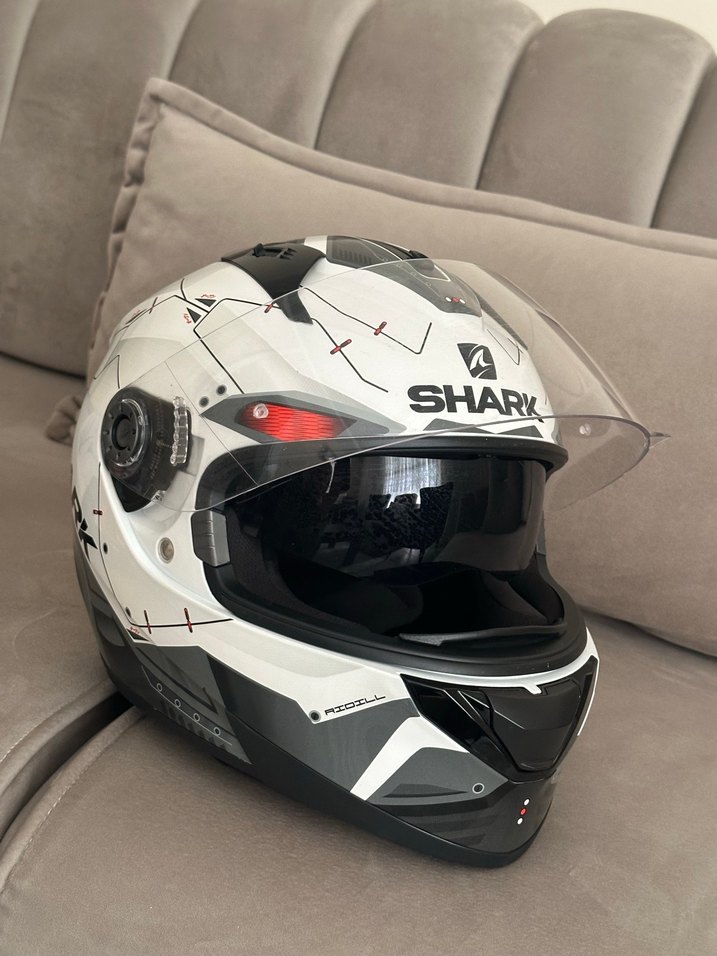 Beyaz Desenli Shark Motosiklet Kaskı Velcro - Görsel 4