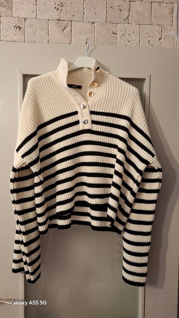 LCW Çizgili Örgü Kadın Kazak - Görsel 4