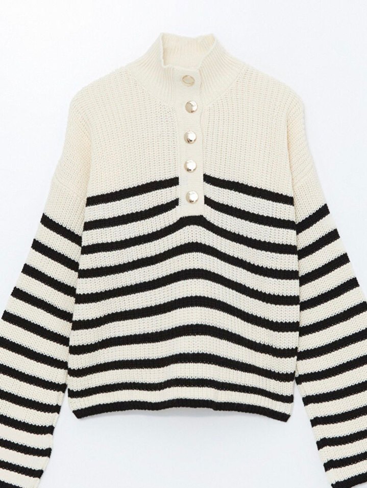 LCW Çizgili Örgü Kadın Kazak - Görsel 3