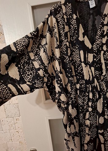 Bohem Yılan Desenli V Yaka Uzun Elbise ,Tunik - Görsel 6