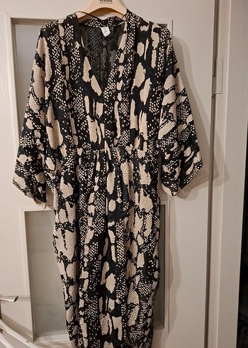 Bohem Yılan Desenli V Yaka Uzun Elbise ,Tunik - Görsel 5