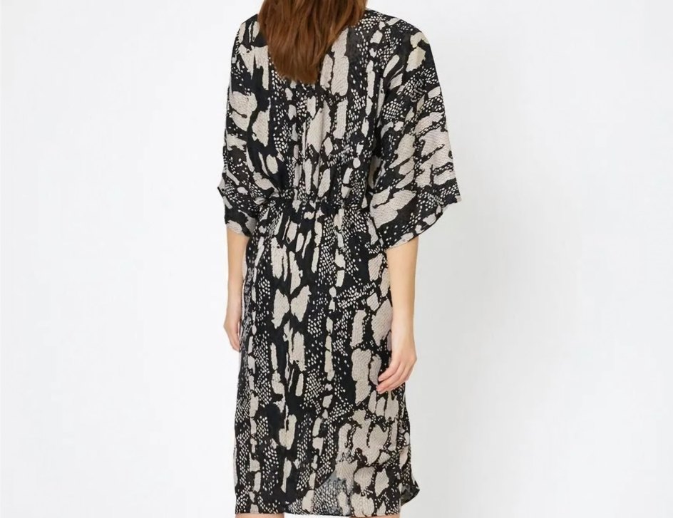 Bohem Yılan Desenli V Yaka Uzun Elbise ,Tunik - Görsel 2