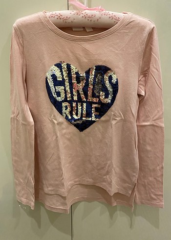 GAP uzun kollu, çift yönlü kalp flippy pullu,  grafikli tshirt - Görsel 2