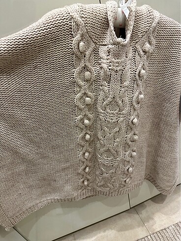 Zara kapüşonlu örgü panço - Görsel 2