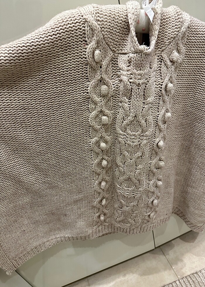 Zara kapüşonlu örgü panço - Görsel 2