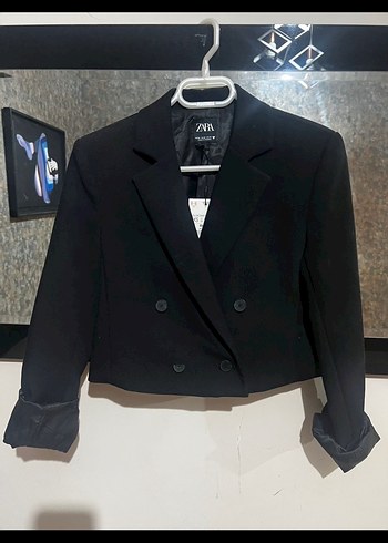 Siyah Mini Düğmeli Kadın Blazer Ceket - Görsel 3