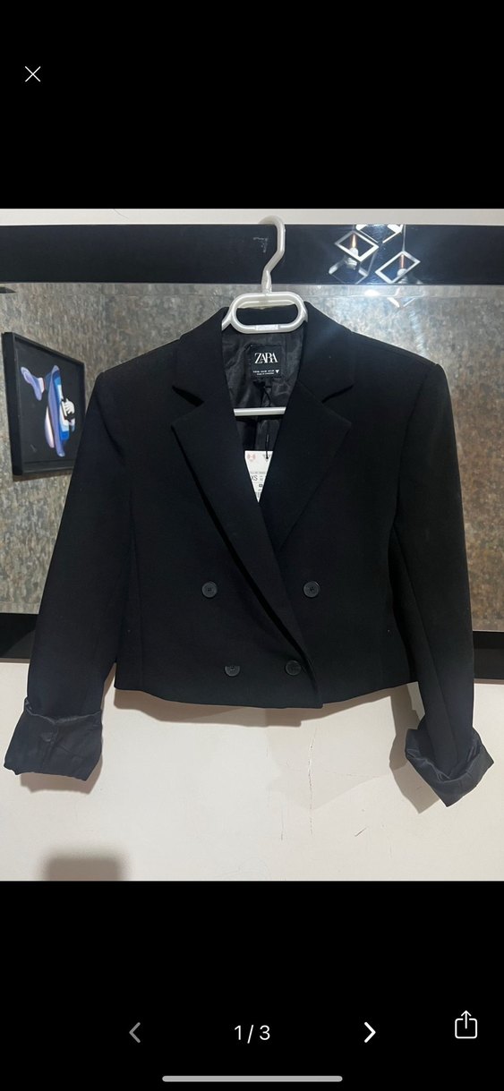 Siyah Mini Düğmeli Kadın Blazer Ceket - Görsel 3