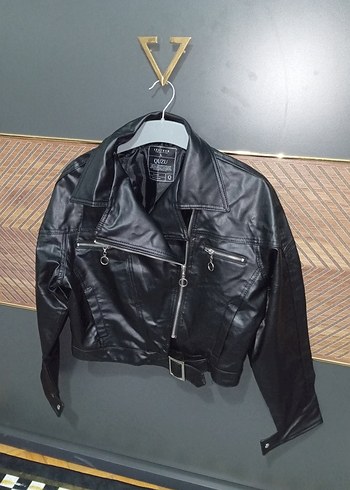 Kadın Siyah Parlak Deri Biker Ceket