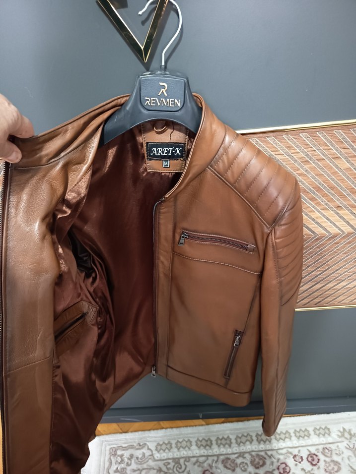 REVMEN Kahverengi Erkek Deri Biker Ceket - Görsel 2