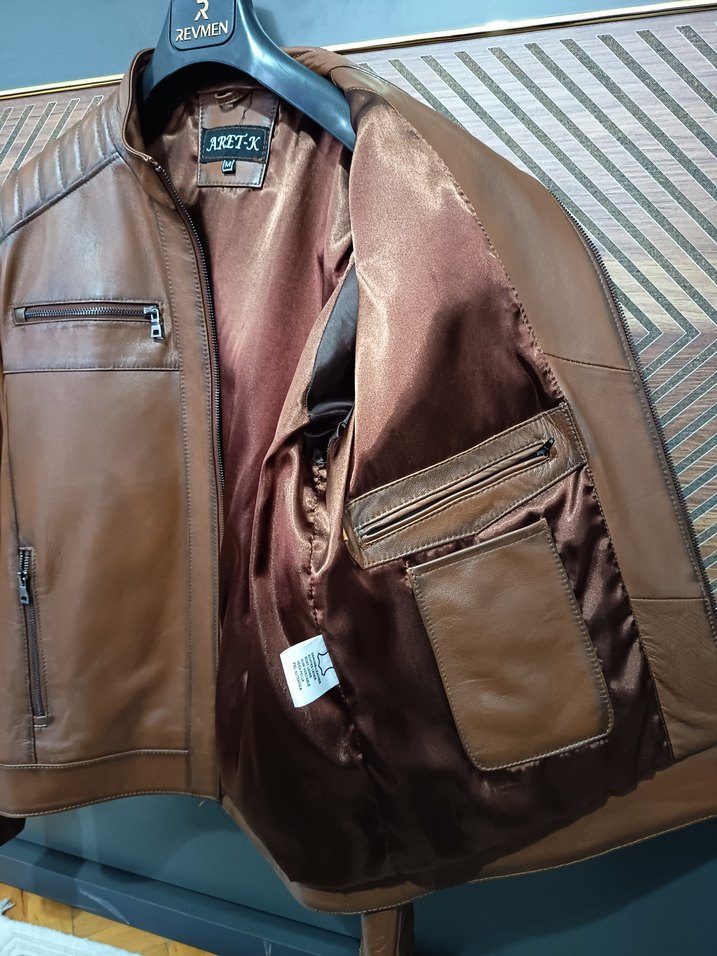 REVMEN Kahverengi Erkek Deri Biker Ceket - Görsel 4