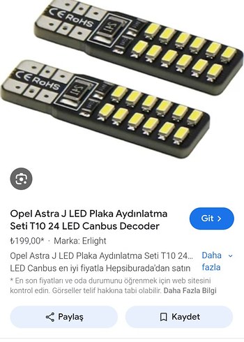 Xiaomi Erlight Opel Astra J LED Plaka Aydınlatma Seti T10 24 LED