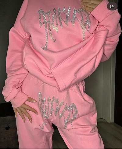 Pembe eşoftman takımı taşlı