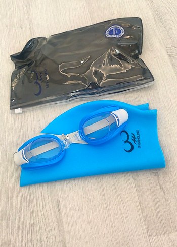 Mavi Yüzücü Gözlüğü ve bone Seti - Görsel 4