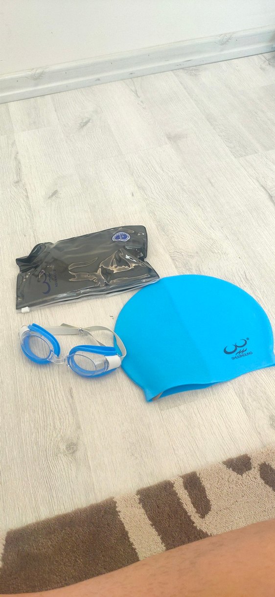 Mavi Yüzücü Gözlüğü ve bone Seti - Görsel 2