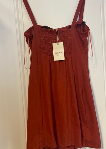 m Beden Pull and Bear Düğmeli Bordo Mini Elbise